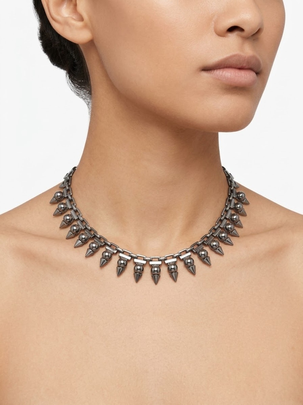 Stella & Dot Gunmetal Spike Pearl-Accent Collar Necklace